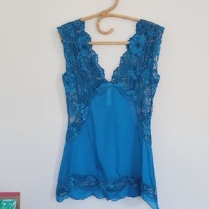 La Perla silk lace mini slip nighty peacock blue sexy day/night lingerie